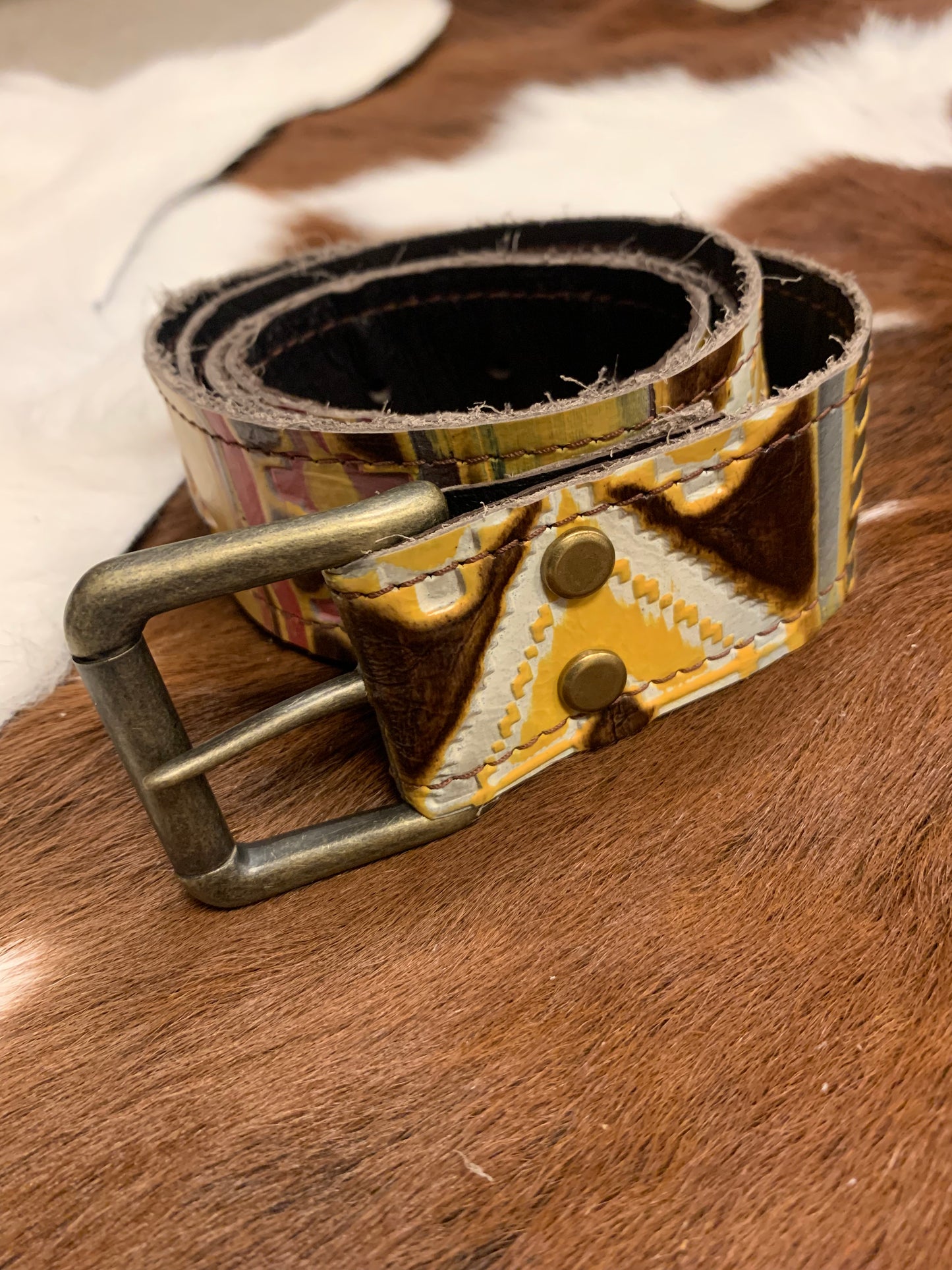 Yellow Navajo Genuine Leather Belt