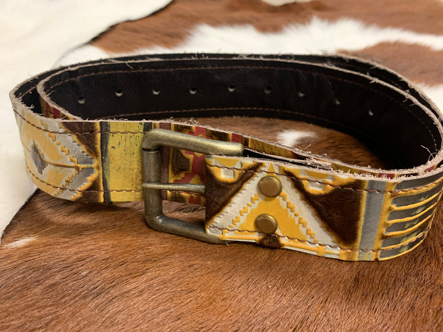 Yellow Navajo Genuine Leather Belt